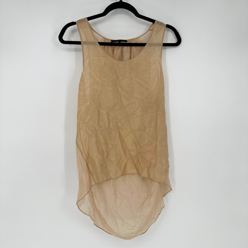 Beautiful People 100% Silk Beige Nude Hi Low Sleeveless Tank Top Sheer Fabric M